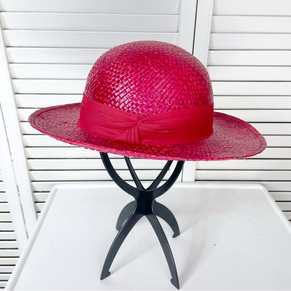 Vintage Accessories - Vintage red straw derby hat
